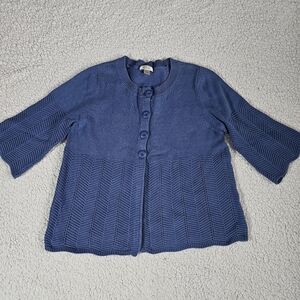 Christopher & Banks Womens Pullover Sweater Blue Four Buttons Pattrtn Sz XL